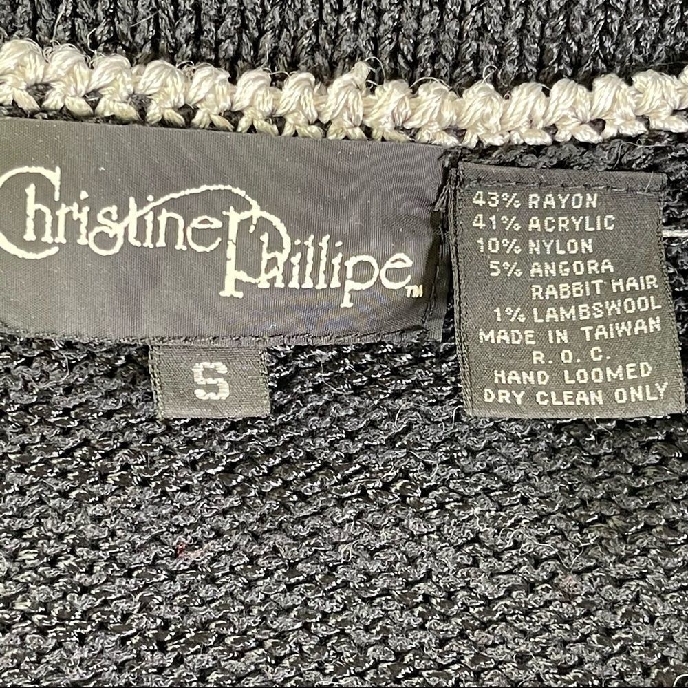 Christine Phillipe Vintage Y2K Black And White Abstract Angora Mix Knit Sweater - Picture 3 of 16